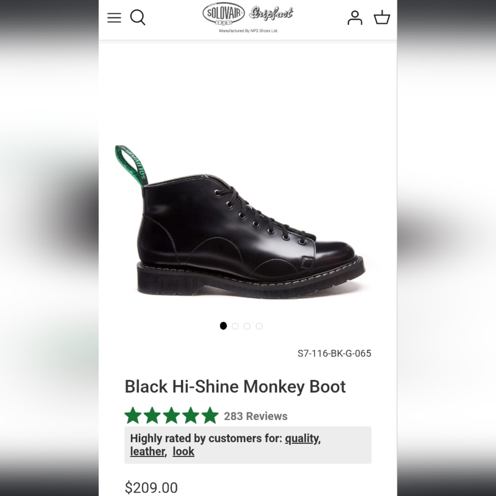 Solovair Black Hi-Shine Monkey Boot - like new!